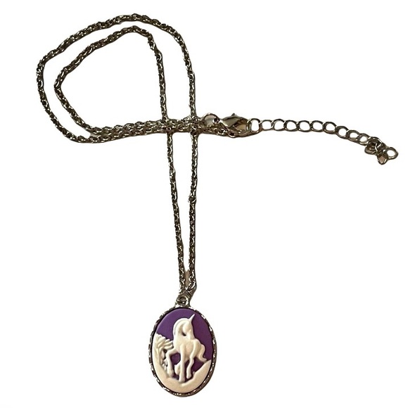 Magical Unicorn Cameo Necklace Purple & White Silver-tone - Picture 5 of 10